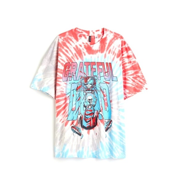 H&M - Grateful Dead Tie Dye Skeleton Basketball Graphic Oversized T Shirt XXS - Picture 1 of 10